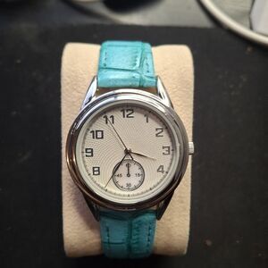 Ding Feng Silver Quartz Watch with Turquoise Strap